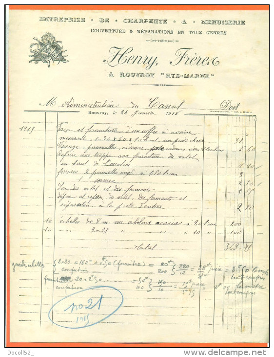 Rouvroy - Courrier Henry Frères - Entreprise De Charpente Et Menuiserie - Françs Maçons ? - Straßenhandel Und Kleingewerbe