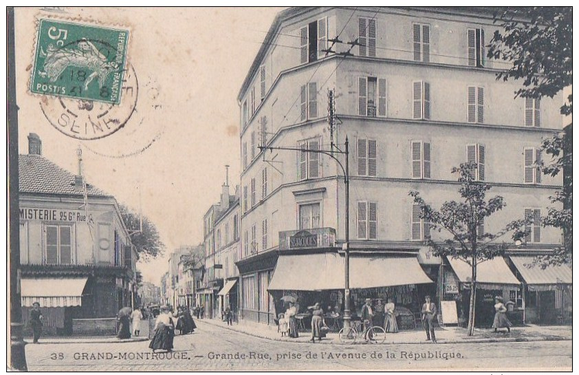 92 GRAND MONTROUGE Animé Commerces A SAINT JACQUES Et Le FAMILISTERE Grande Rue Avenue De La REPUBLIQUE Timbre 1909 - Montrouge