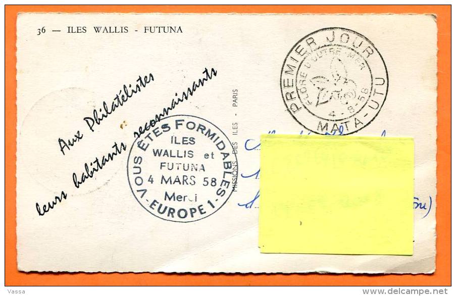 1958 - ILES WALLIS - FUTUNA. Posted FDC Stamp Flower. Jour Emission - Wallis Et Futuna