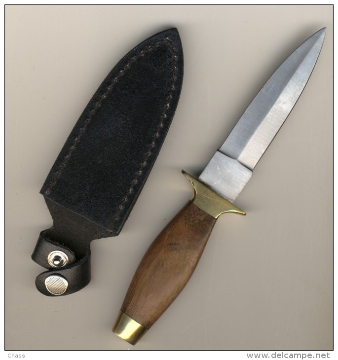Couteau Dit"de Botte" Marque Léopard-longueur Totale 18.5cm-manche Palissandre-avec étuir Cuir - Knives/Swords