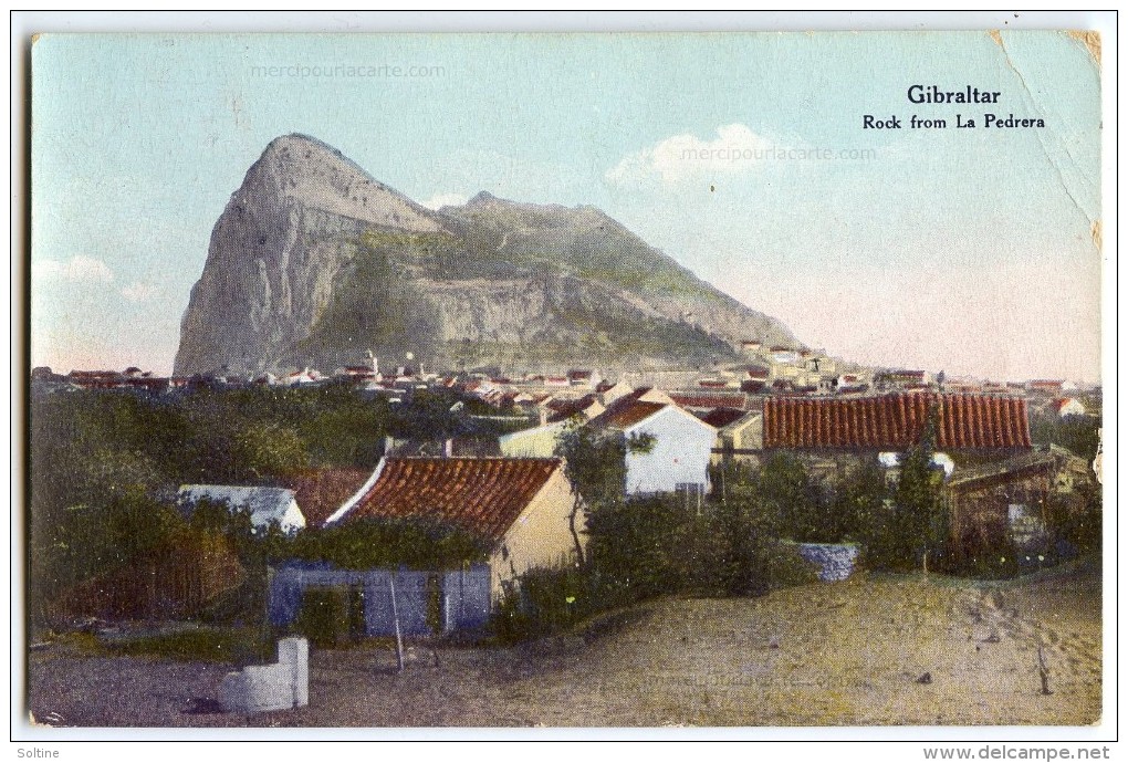 GIBRALTAR - Rock From La Pedrera - Colorisée écrite Timbre Enlevé - 2 Scans - Gibraltar