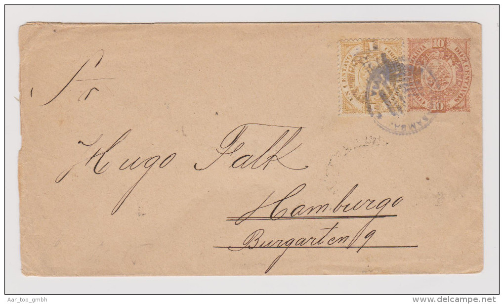 Peru 1896-03-18 Cochabamba GS Brief Mit Zusatzfrankatur Nach Hamburg KOS Ankunft Stempel - Pérou