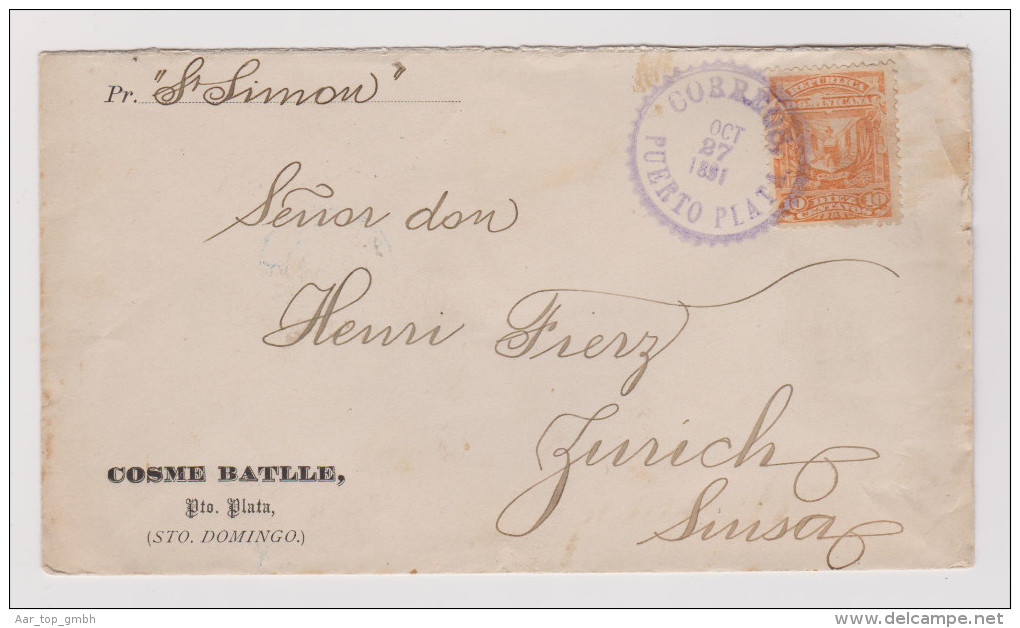Dominikanische Republik 1891-10-27 Puerto Plata Brief Nach Zürich - Dominicaine (République)