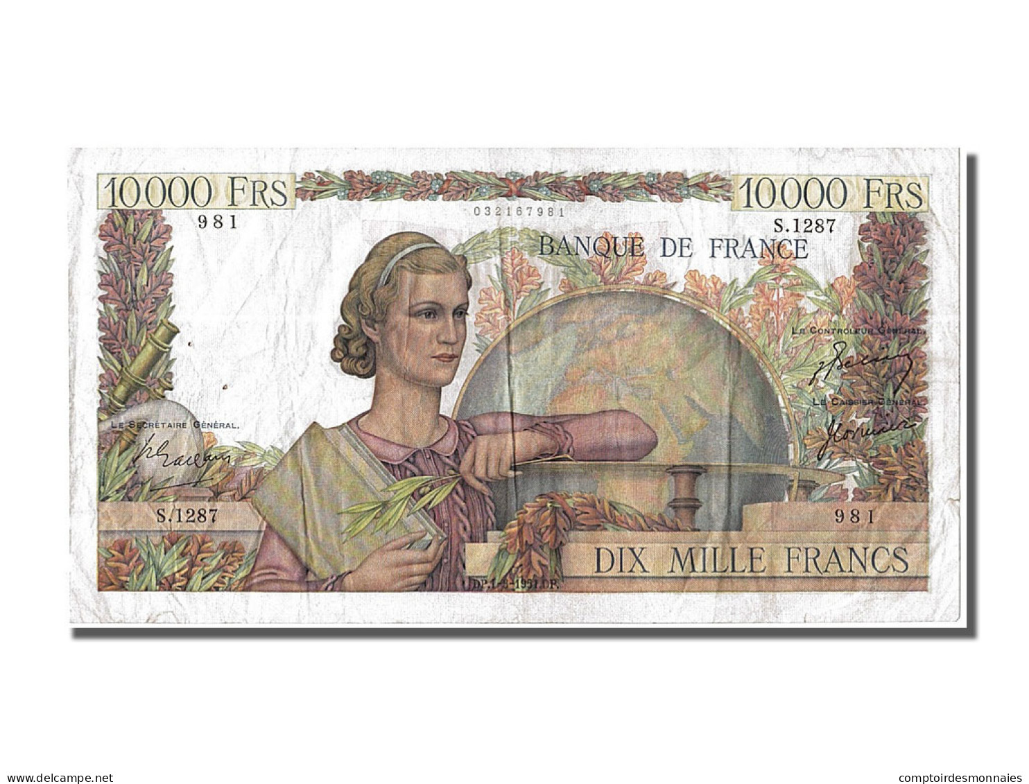 Billet, France, 10,000 Francs, 10 000 F 1945-1956 ''Génie Français'', 1951 - 10 000 F 1945-1956 ''Génie Français''