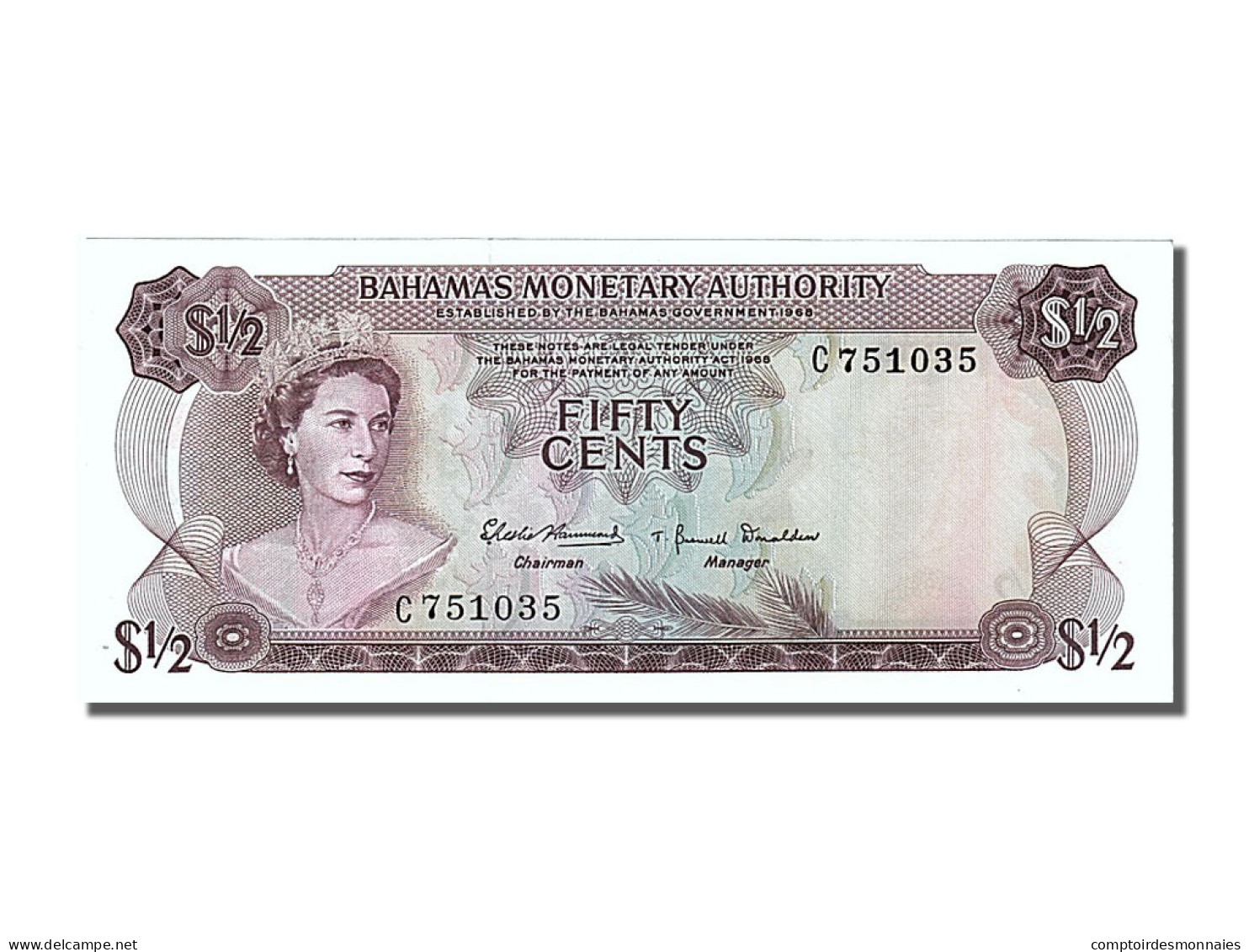 Billet, Bahamas, 1/2 Dollar, 1968, NEUF - Bahamas