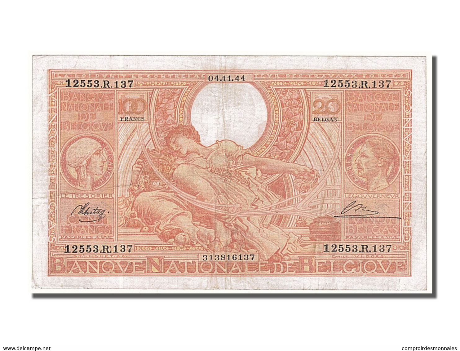 Billet, Belgique, 100 Francs-20 Belgas, 1944, 1944-11-04, TTB - 100 Francos-20 Belgas