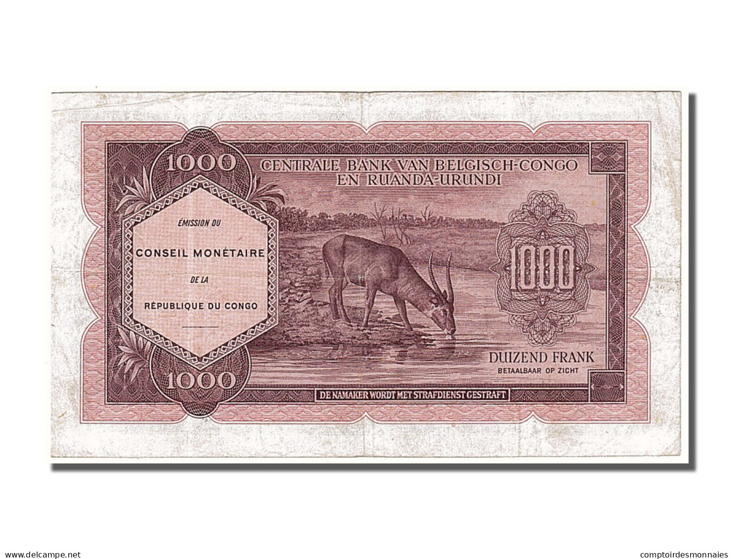 Billet, Congo Democratic Republic, 1000 Francs, 1962, 1962-02-15, TTB+ - République Démocratique Du Congo & Zaïre