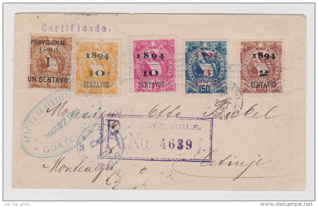 Guatemala 1895-03-27 R-Brief Nach Cetinje Montenegro Transit St. Triest. - Guatemala