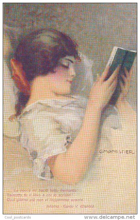 DANTE, C. MONESTIER, GLAMOUR, YOUNG LADY READING DIVINE COMEDY, INFERNO, NM Cond. PC Unused - Monestier, C.