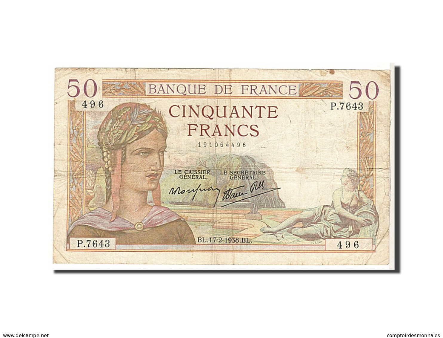 Billet, France, 50 Francs, 50 F 1934-1940 ''Cérès'', 1938, TB, Fayette:18.9 - 50 F 1934-1940 ''Cérès''