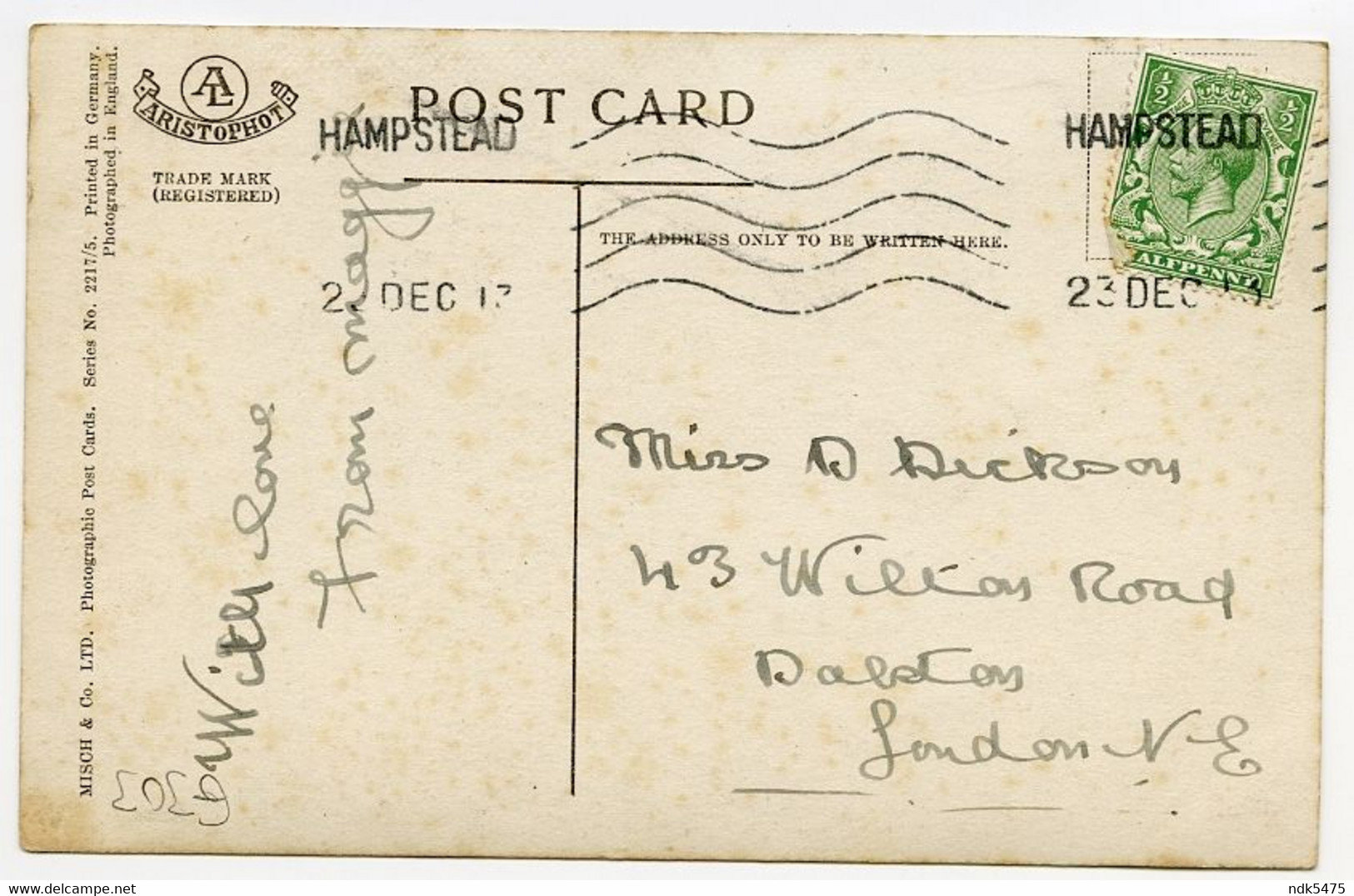 SINCERE CHRISTMAS WISHES / ADDRESS - LONDON, DALSTON, WILTON ROAD (DICKSON) - Other & Unclassified