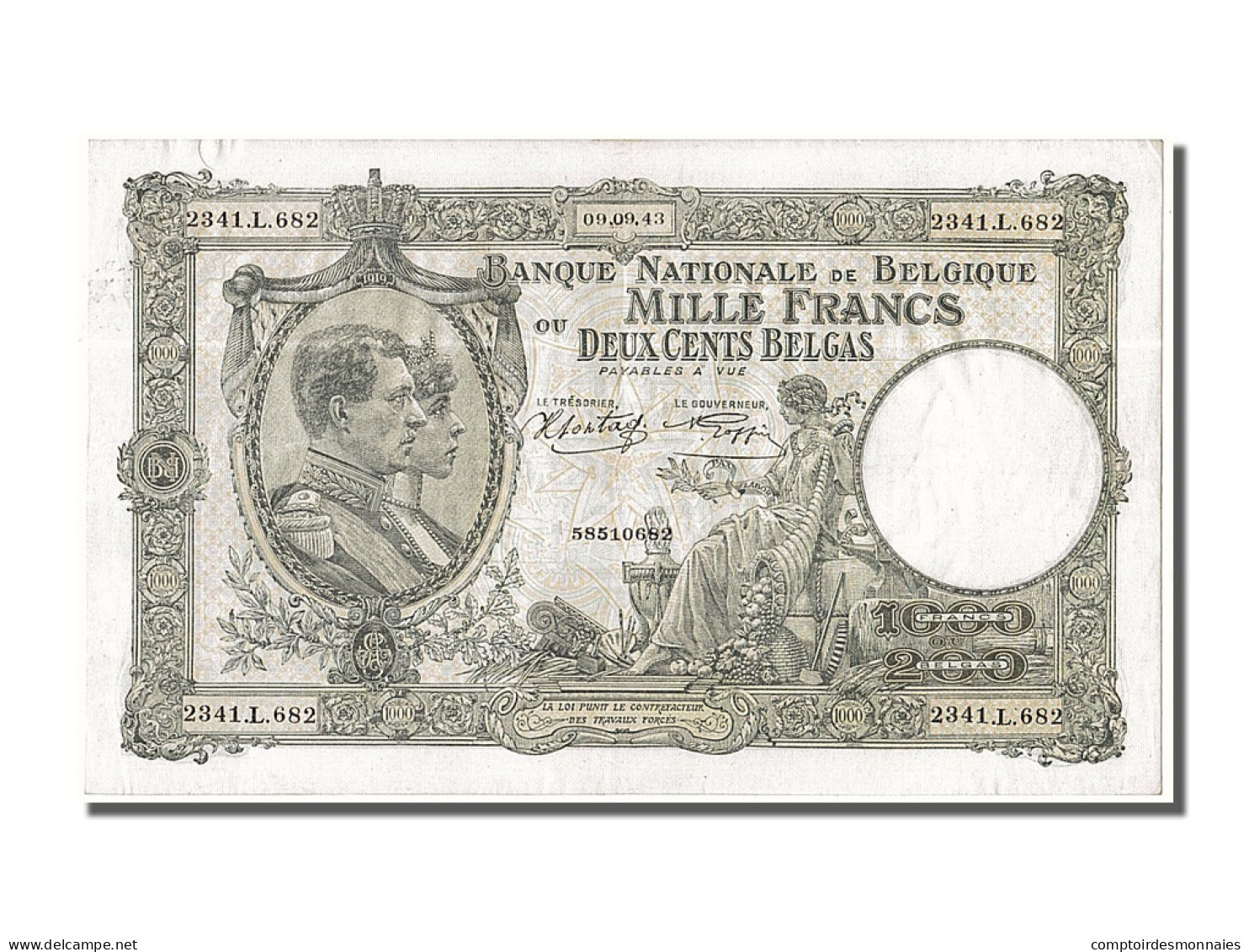 Billet, Belgique, 1000 Francs-200 Belgas, 1943, 1943-09-09, SUP+ - 1000 Francs & 1000 Francs-200 Belgas