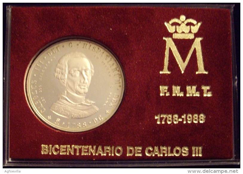 ESPAÑA. BICENTENARIO DE CARLOS III. SET DE 2 MEDALLAS, PLATA Y COBRE. 1.988. ESPAGNE. SPAIN - Adel