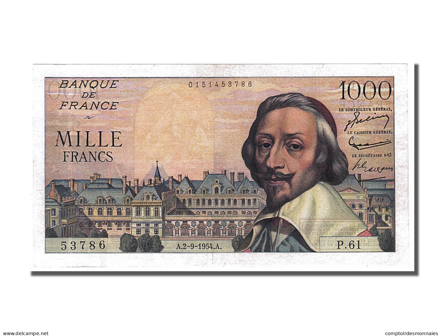 Billet, France, 1000 Francs, 1 000 F 1953-1957 ''Richelieu'', 1954, 1954-09-02 - 1 000 F 1953-1957 ''Richelieu''