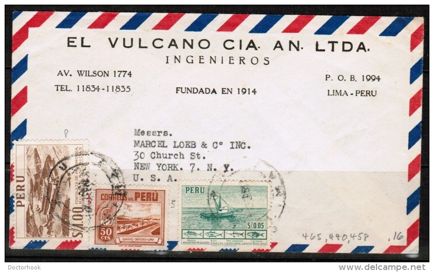 PERU  Scott # 440,458,465 On AIRMAIL ADVERTISING COVER Circa 1950 - Peru