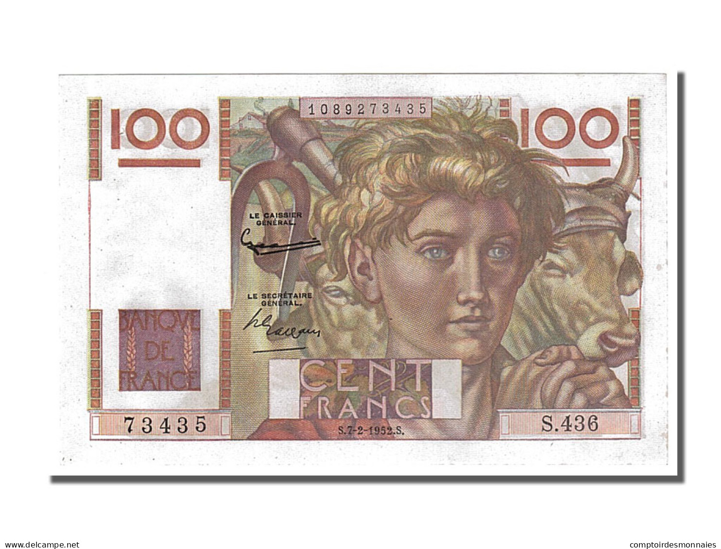 Billet, France, 100 Francs, 100 F 1945-1954 ''Jeune Paysan'', 1952, 1952-02-07 - 100 F 1945-1954 ''Jeune Paysan''