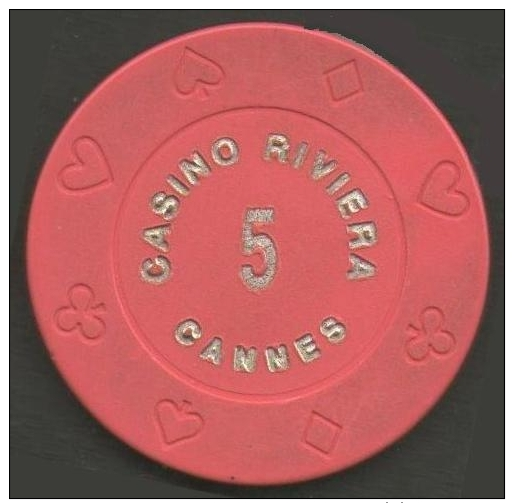 CASINO FRANCIA 1995 - FRANCE Casino Riviera CANNES Fisches Da 5 Franchi - Casino