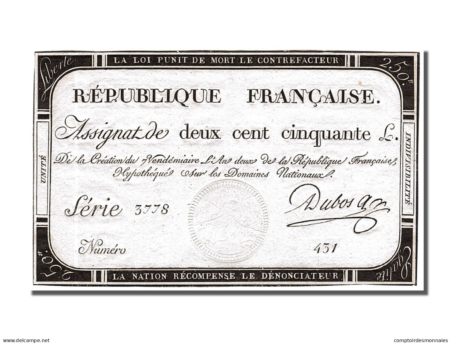 Billet, France, 250 Livres, 1793, Dubosc, SUP+, KM:A75, Lafaurie:170 - Assignats & Mandats Territoriaux