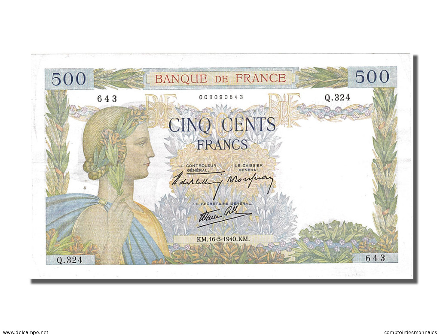 Billet, France, 500 Francs, 500 F 1940-1944 ''La Paix'', 1940, 1940-05-16, SUP - 500 F 1940-1944 ''La Paix''