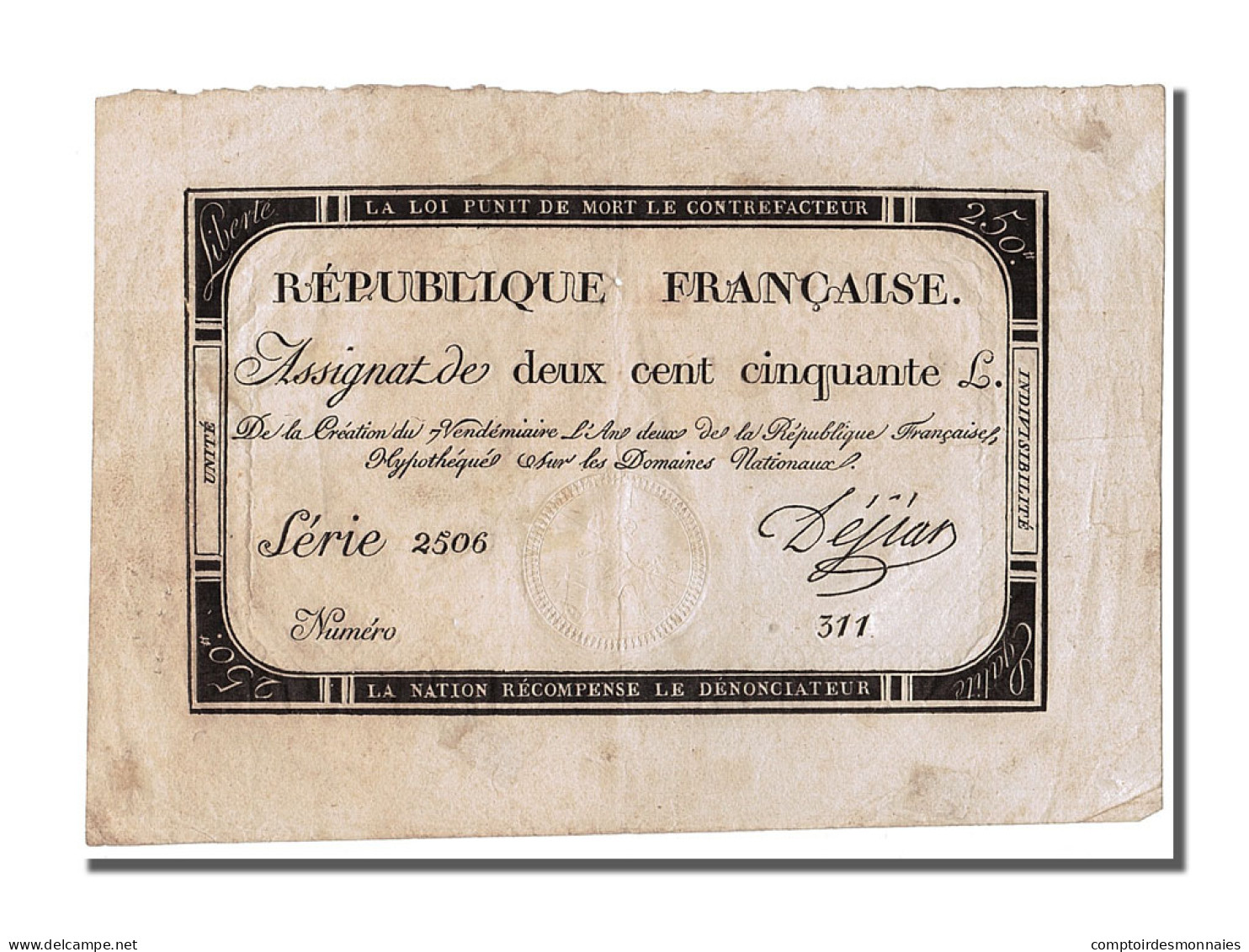 Billet, France, 250 Livres, 1793, DÃ©jean, TTB, KM:A75, Lafaurie:170 - Assignats & Mandats Territoriaux