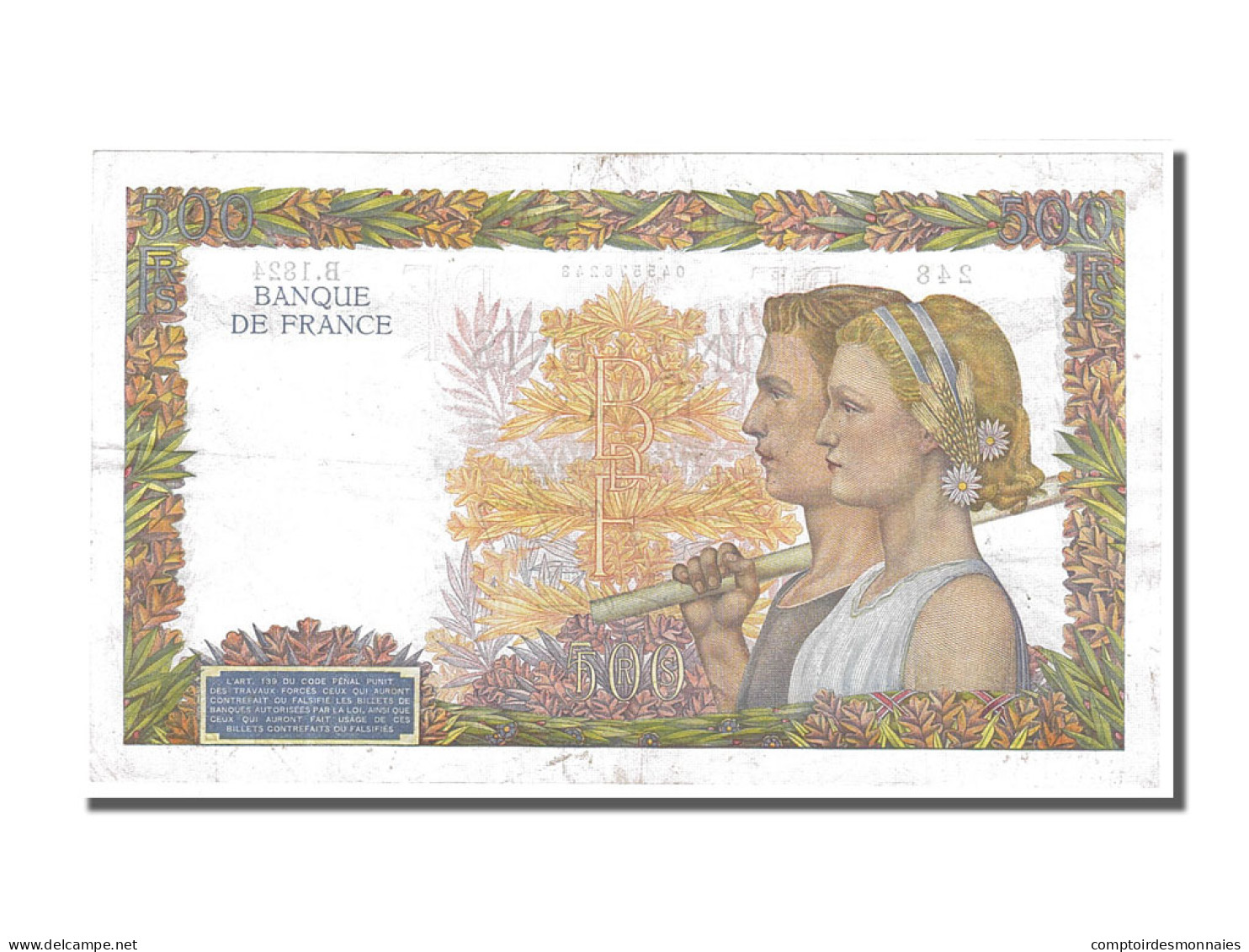 Billet, France, 500 Francs, 500 F 1940-1944 ''La Paix'', 1941, 1941-01-09, TTB+ - 500 F 1940-1944 ''La Paix''