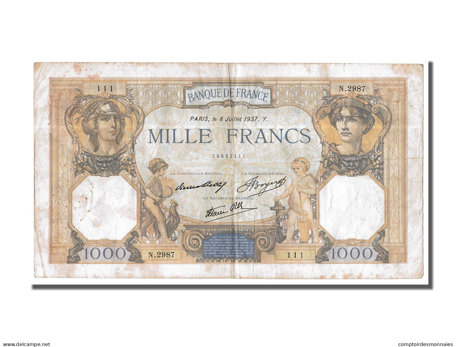 Billet, France, 500 Francs, 1 000 F 1927-1940 ''Cérès Et Mercure'', 1937 - 1 000 F 1927-1940 ''Cérès Et Mercure''