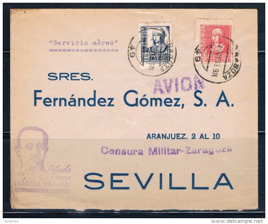 1938.- ZARAGOZA A SEVILLA - Cartas & Documentos