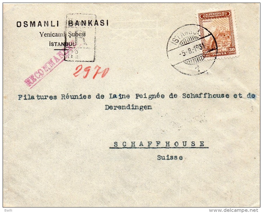 TURQUIE LETTRE RECOMMANDEE POUR LA SUISSE 1931 - Briefe U. Dokumente