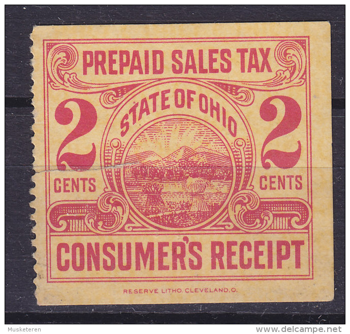 United States State Of Ohio 2 C. Prepaid Sales Tax Consumer's Receipt MNG (2 Scans) !! - Steuermarken