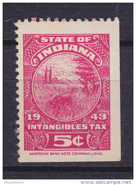 United States State Of Indiana 1943 5 C. Intangible Tax 2-Sided Perf. & 2-Sided Imperf. MNH** - Fiscali