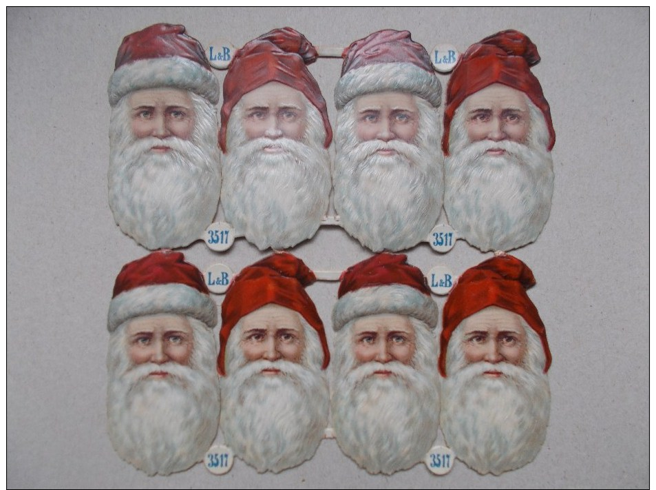 PLANCHE DE 8 PERE NOEL CHROMOS DECOUPIS GAUFFREE ANNEE 1900 - Di Natale