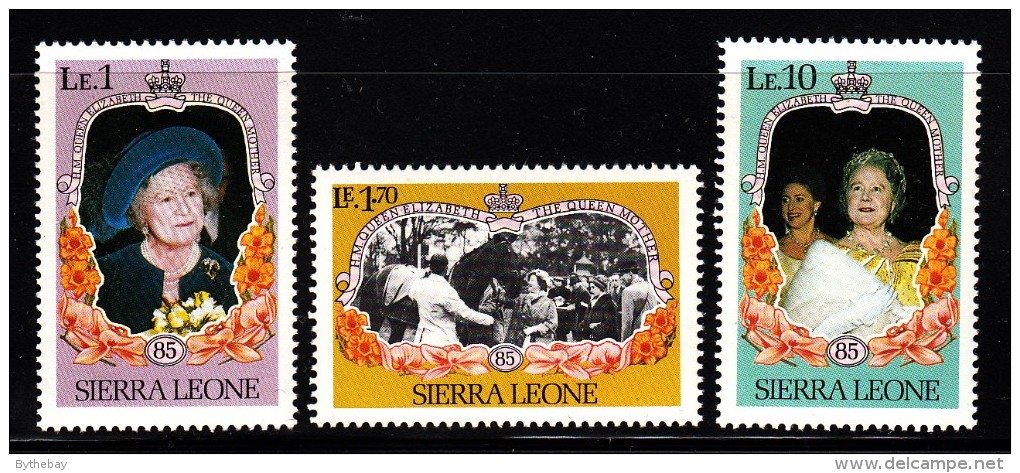 Sierra Leone MNH Scott #690-#692 Set Of 3 Queen Mother's 85th Birthday - Sierra Leone (1961-...)