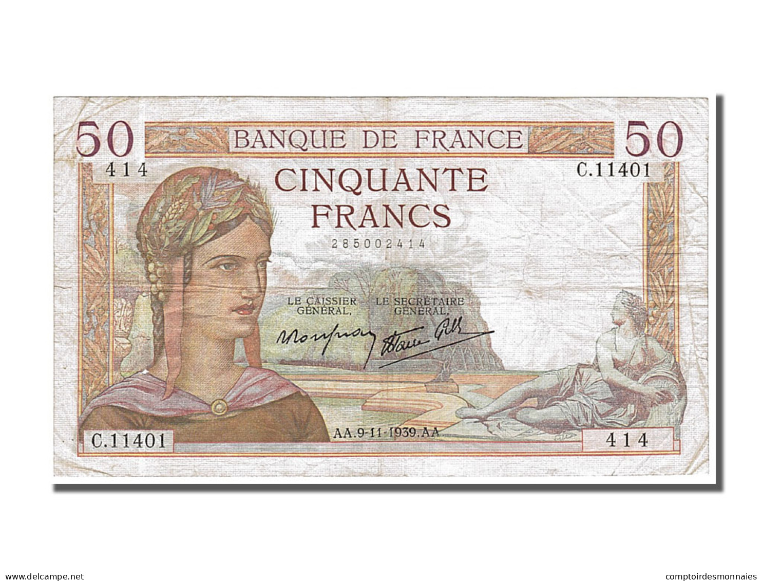 Billet, France, 50 Francs, 50 F 1934-1940 ''Cérès'', 1939, 1939-11-09, TB+ - 50 F 1934-1940 ''Cérès''