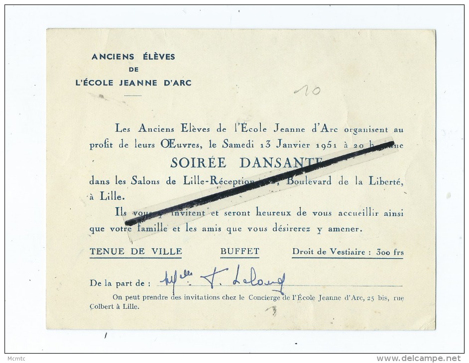 Anciens Élèves De L'Ecole Jeanne D'Arc  -  Lille - Soirée Dansante Au Profit De Leurs Œuvres - Unclassified