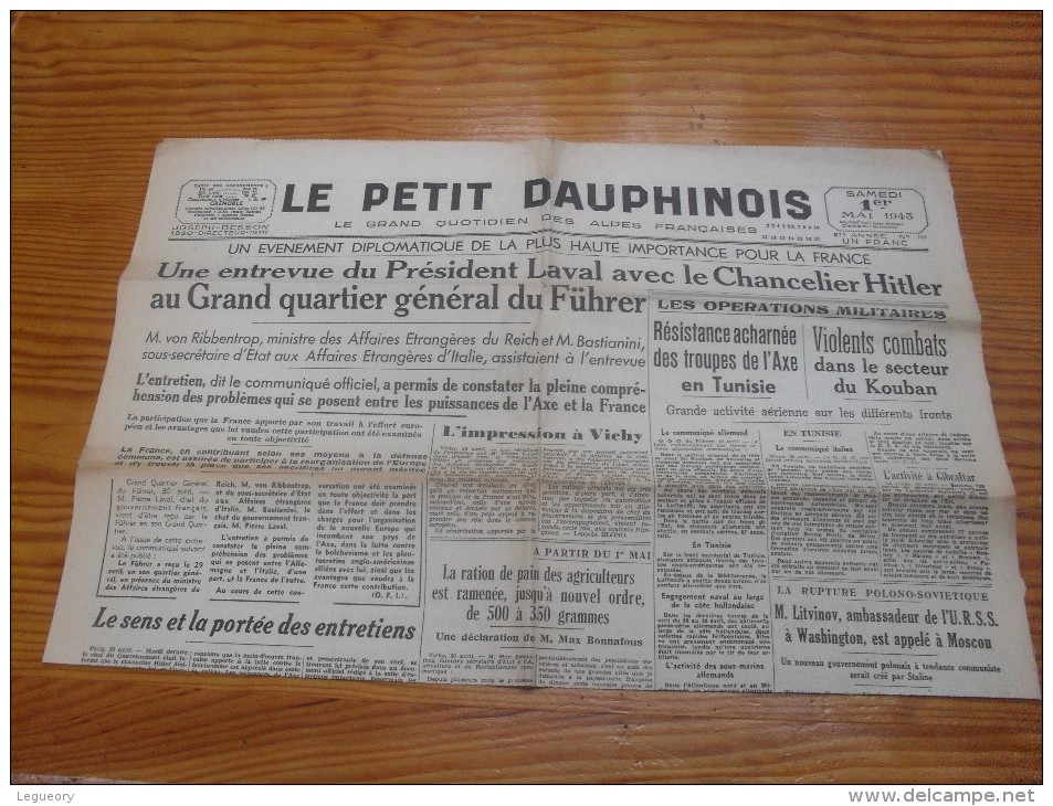 Le Petit Dauphinois  1er  Mai  1943 - Autres & Non Classés