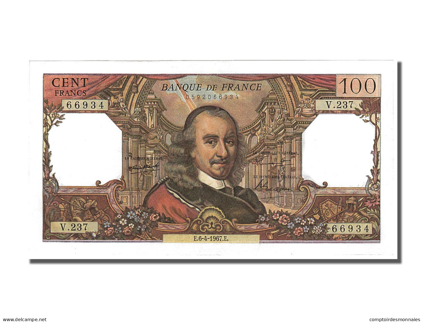 Billet, France, 100 Francs, 100 F 1964-1979 ''Corneille'', 1967, 1967-04-06 - 100 F 1964-1979 ''Corneille''