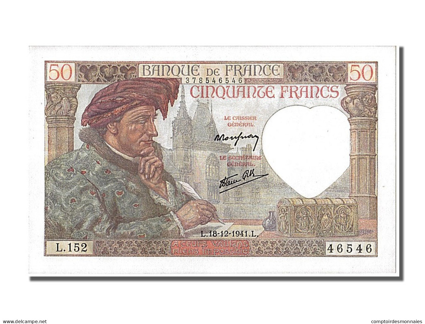 Billet, France, 50 Francs, 50 F 1940-1942 ''Jacques Coeur'', 1941, 1941-12-18 - 50 F 1940-1942 ''Jacques Coeur''