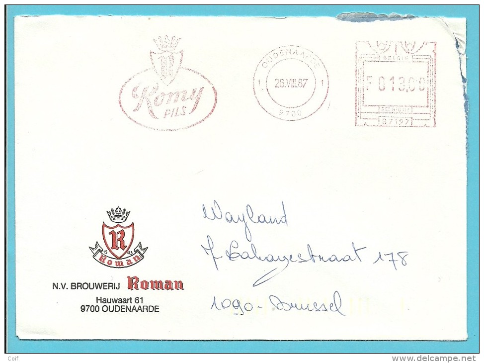 Brief Met Roodfrankeering " ROMIJ / PILS / B7197" Met Stempel OUDENAARDE, Brief Hoofding "Brouwerij ROMAN" (Brasserie) - 1980-1999