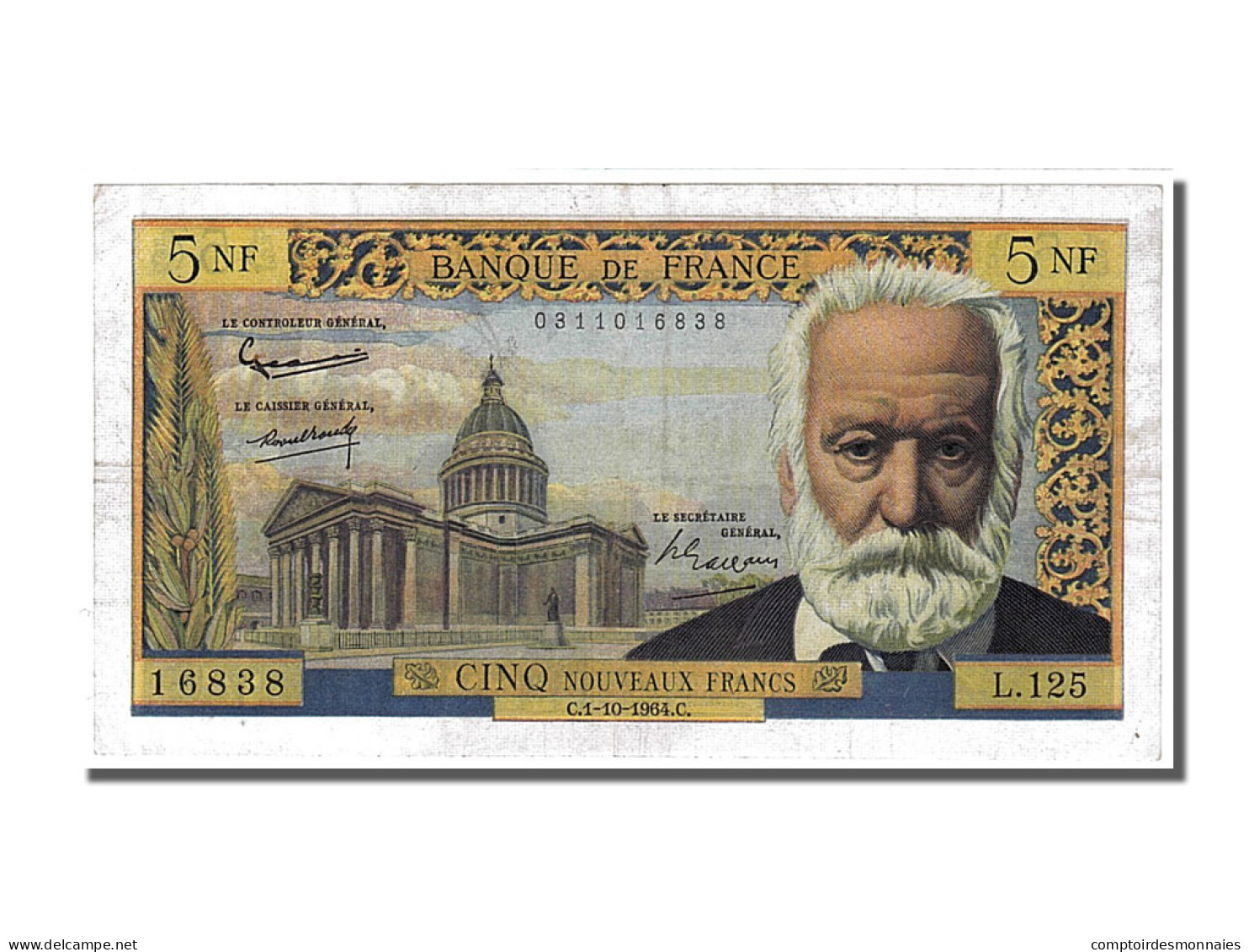 Billet, France, 5 Nouveaux Francs, 5 NF 1959-1965 ''Victor Hugo'', 1964 - 5 NF 1959-1965 ''Victor Hugo''
