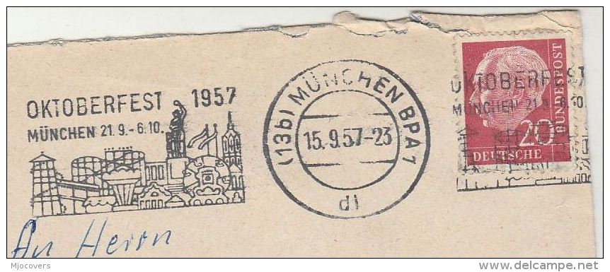 1957 COVER Slogan  OKTOBERFEST CARNIVAL FAIRE Illus Fairground Munchen Germany Stamps - Carnival