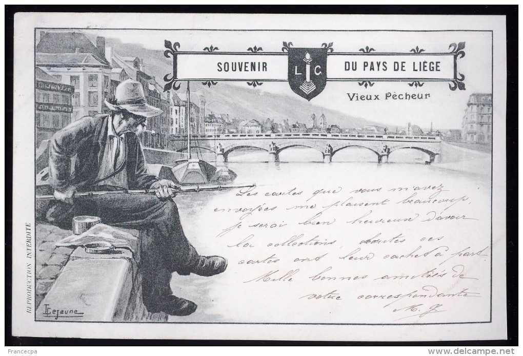 597 - BELGIQUE  - LIEGE - SOUVENIR DU PAYS DE LIEGE - Vieux Pécheur - Dos Non Divisé - Herstal