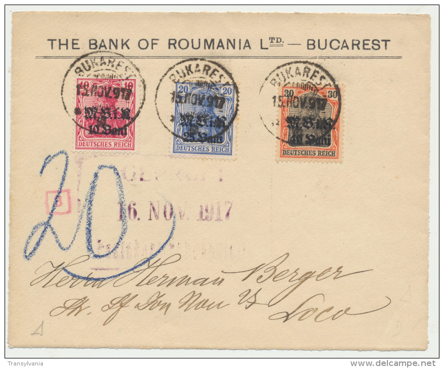 Germany WWI Occupation In Romania MViR Overprinted 3 Stamps On Censored Front Cover 1917 - Occupazione