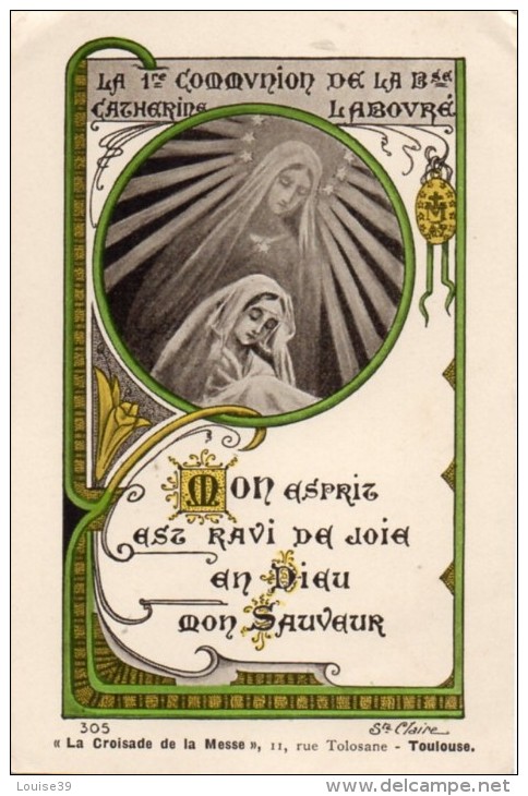 305 LA PREMIERE COMMUNION DE CATHERINE LABOURE " La Croisade De La Messe"  Ste Claire - Images Religieuses