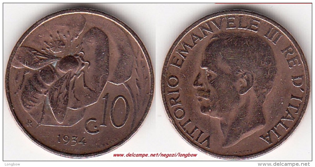 Italia 10 Centesimi 1934 KM#60 - Used - 1900-1946 : Victor Emmanuel III & Umberto II