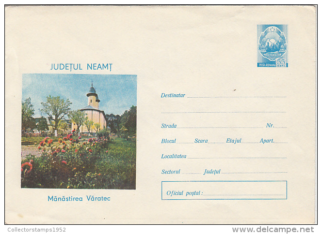 33101- VARATEC MONASTERY, ARCHITECTURE, COVER STATIONERY, 1973, ROMANIA - Abbayes & Monastères