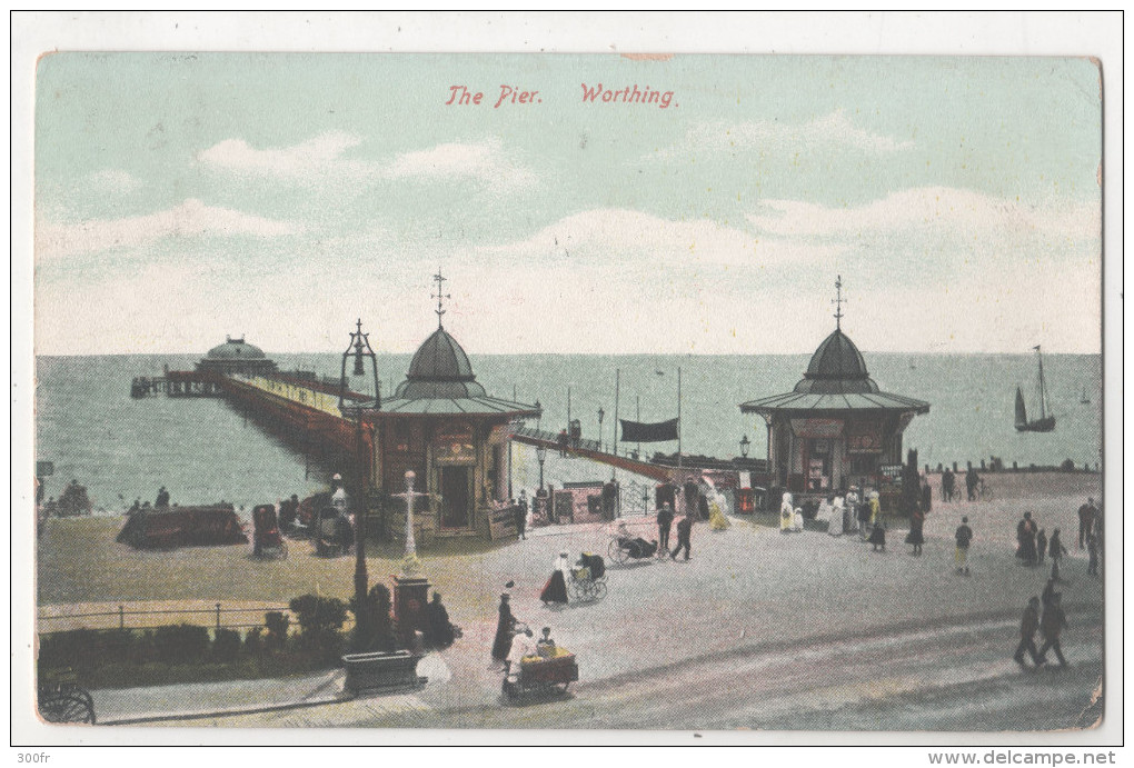 POST CARD  Great Britain The Pier Worthing E S No 1404 Cancellation  BRIGHTON 1908 - Worthing