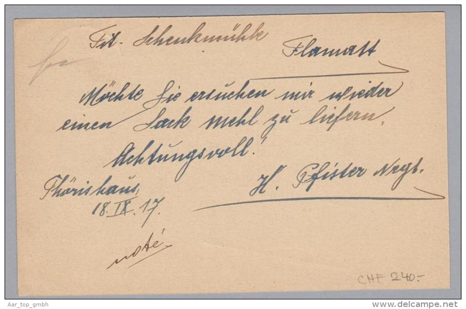 Heimat FR Flamatt 1917-09-19 Aushilfsstempel Auf Ganzsache Nicht Reg. - Lettres & Documents