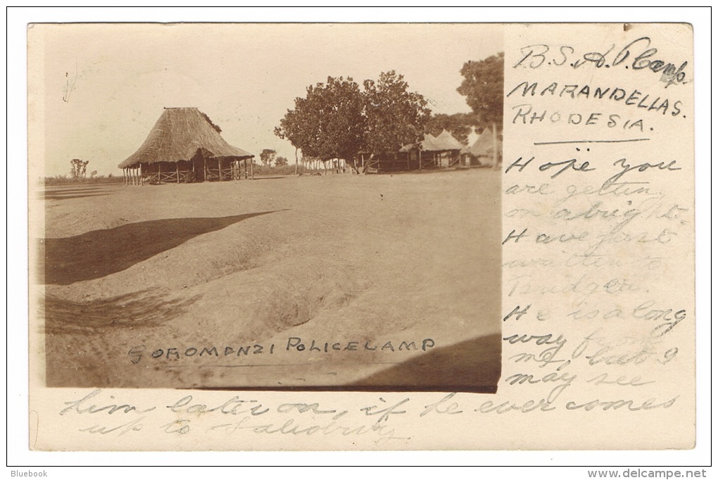 RB 1072 - 1907 Unique ? Real Photo Postcard - B.S.A.P. Police Camp Goromonzi - Marandellas Rhodesia - 1d Rate To London - Simbabwe