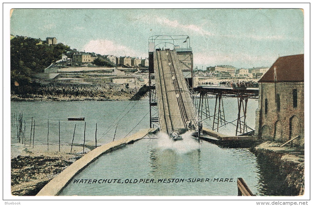 RB 1072 - Early Postcard - Water Chute - Old Pier - Weston-Super-Mare Somerset - Weston-Super-Mare