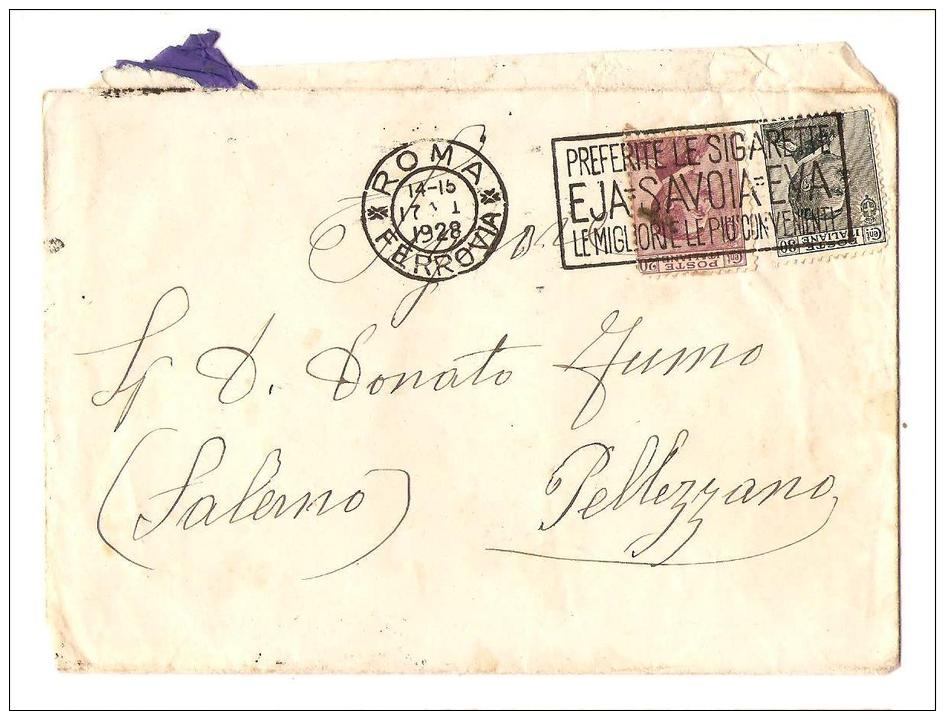 REGNO.STORIA POSTALE.BUSTA.ETICHETTA.ROMA.PELLEZZANO.2463 - Marcofilía